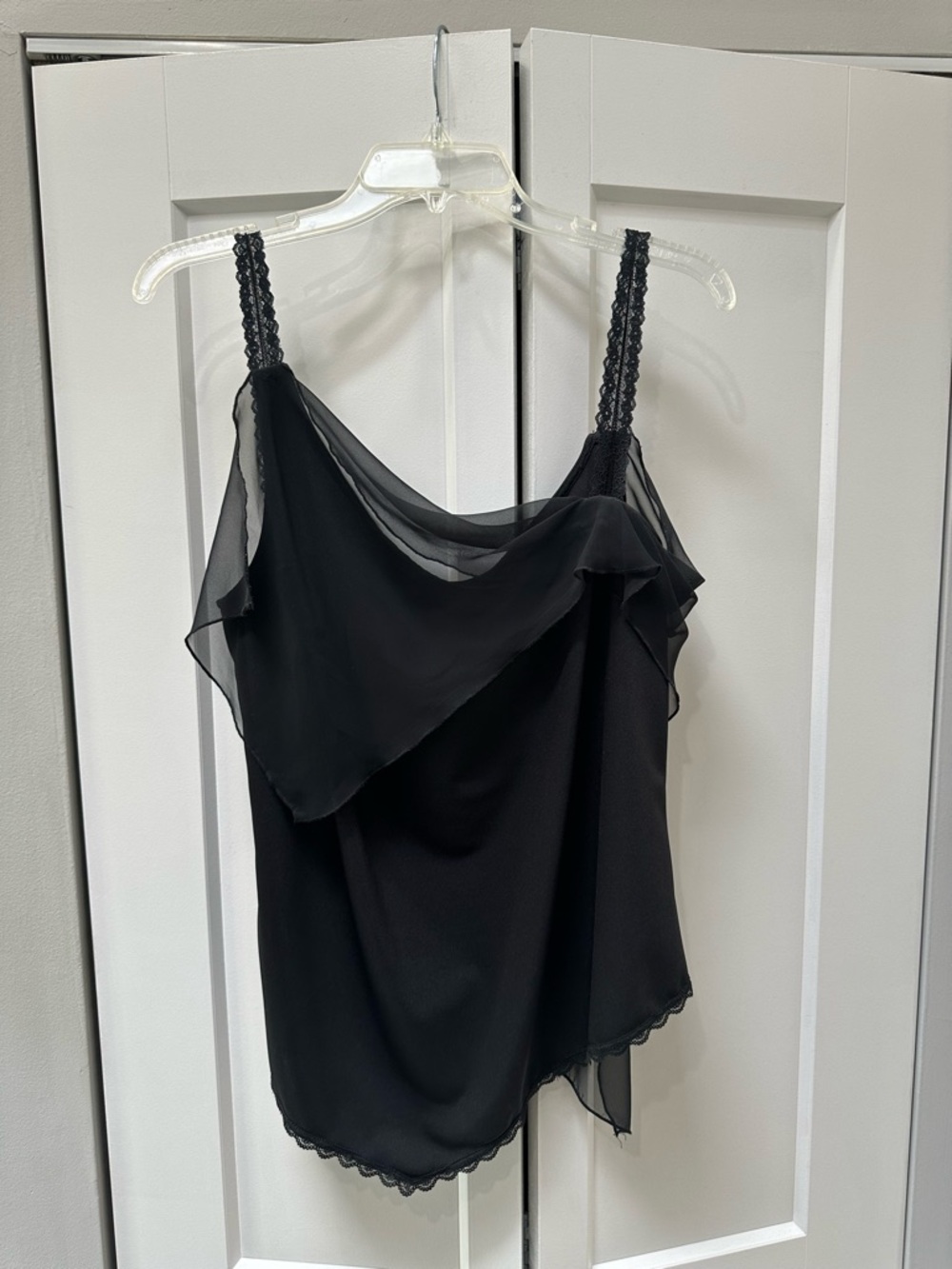 BCBGMaxAzria Black Chiffon Draped Cowl Camisole